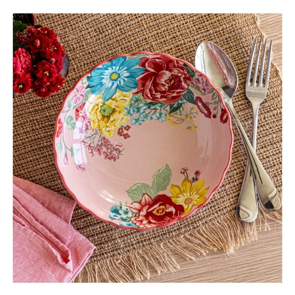 The PIONEER WOMAN Fancy Flourish Round Stoneware Pink Pasta Bowl - Picture 6 of 6